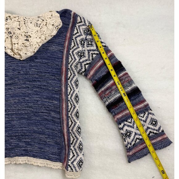 American Rag M Crochet Trim Boho Hoodie Sweater Multicolor Cotton Blend Indie - Picture 10 of 12